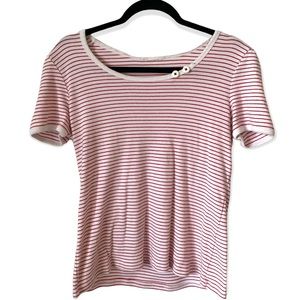 5/$20 White & red striped shortsleeve scoop neck blouse top tee shirt M